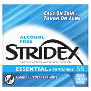Stridex, Contrôle de l'acné en une seule étape, sans alcool, 55 lingettes douces, 10,7 cm chacune