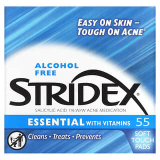 Stridex‏, טיפול באקנה בפעולה אחת, ללא אלכוהול, 55 פדים רכים, 4.21 בכל אחד