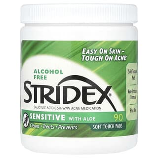 Stridex, Sensível, com Aloe, Sem Álcool, 90 Discos de Toque Macio