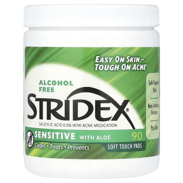 Stridex, 一步去痤瘡紙巾，蘆薈含，適合敏感肌膚，不含酒精，90片