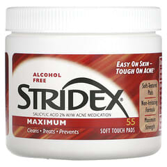 Stridex, Controle de Acne em uma etapa, Máximo, Sem álcool, 55 almofadas de toque suave