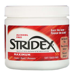 Stridex, シングルステップニキビコントロール、マキシマム、ノンアルコール、ソフトタッチパッド55枚