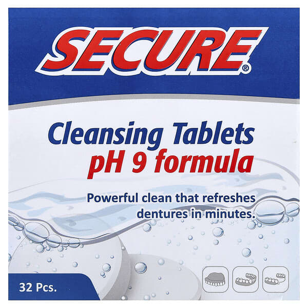 Secure Denture, Comprimidos de limpieza, Fórmula con pH 9, 32 comprimidos