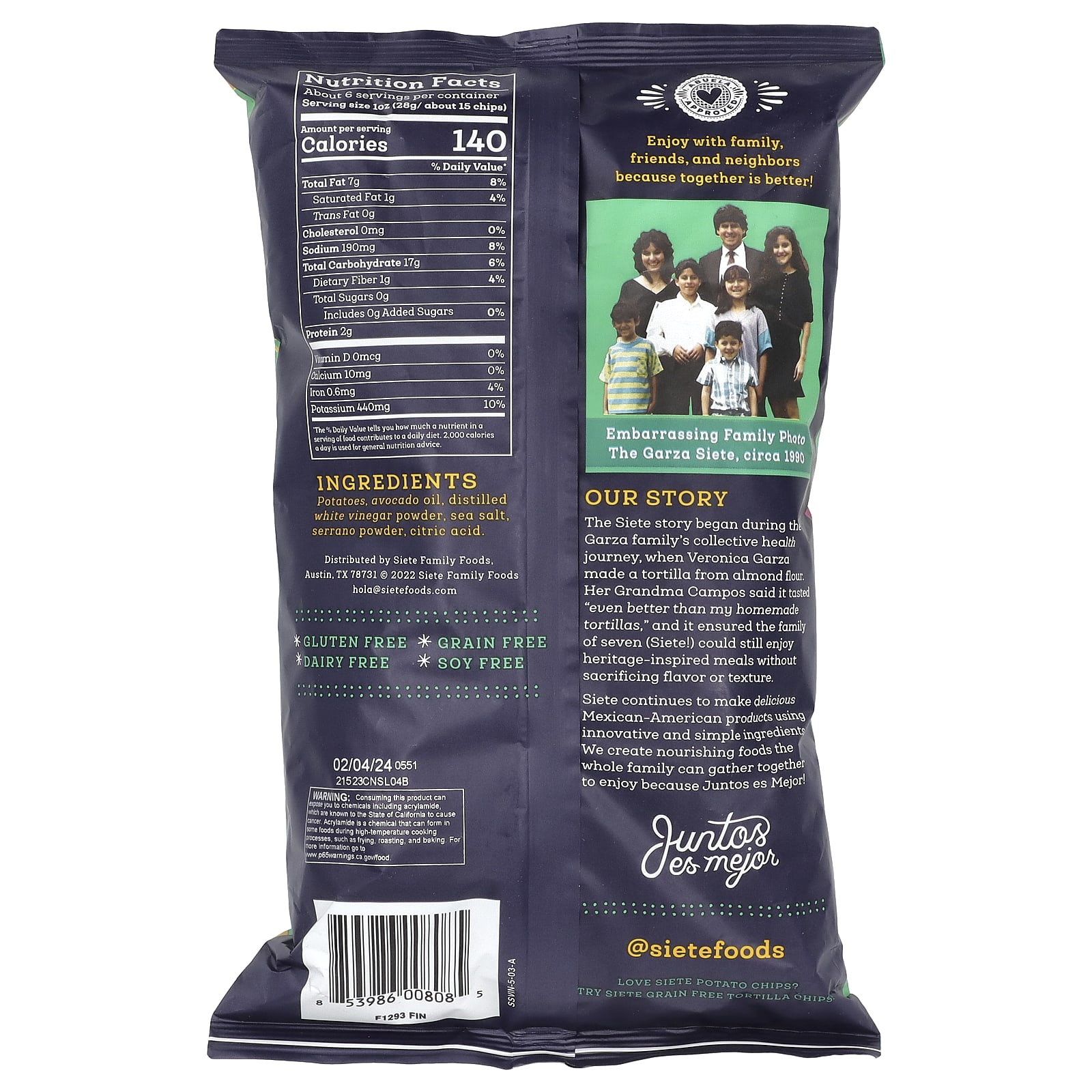 Siete, Potato Chips, Hint Of Serrano Sea Salt & Vinegar , 5.5 Oz ( 156 G)