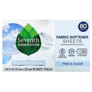 Seventh Generation, Weichspüler-Blatt, Free & Clear, Weichspüler-Blätter, frei und durchsichtig, 80 Tücher