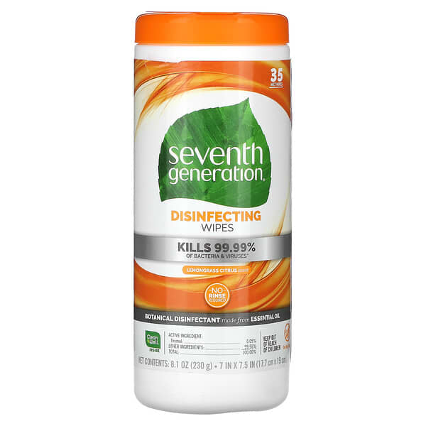 Seventh Generation, 消毒濕巾，檸檬草柑橘，35 片濕巾，8.1 盎司（230 克）