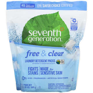 Seventh Generation, Sachets de lessive, Free & Clear, 45 sachets, 1,98 lb (31,7 oz)
