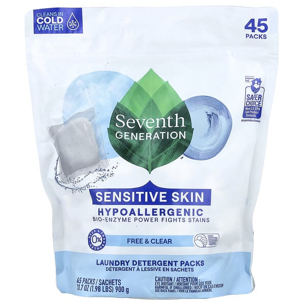 Seventh Generation, 洗衣液，Free & Clear，無香，45 包，1.98 磅（900 克）