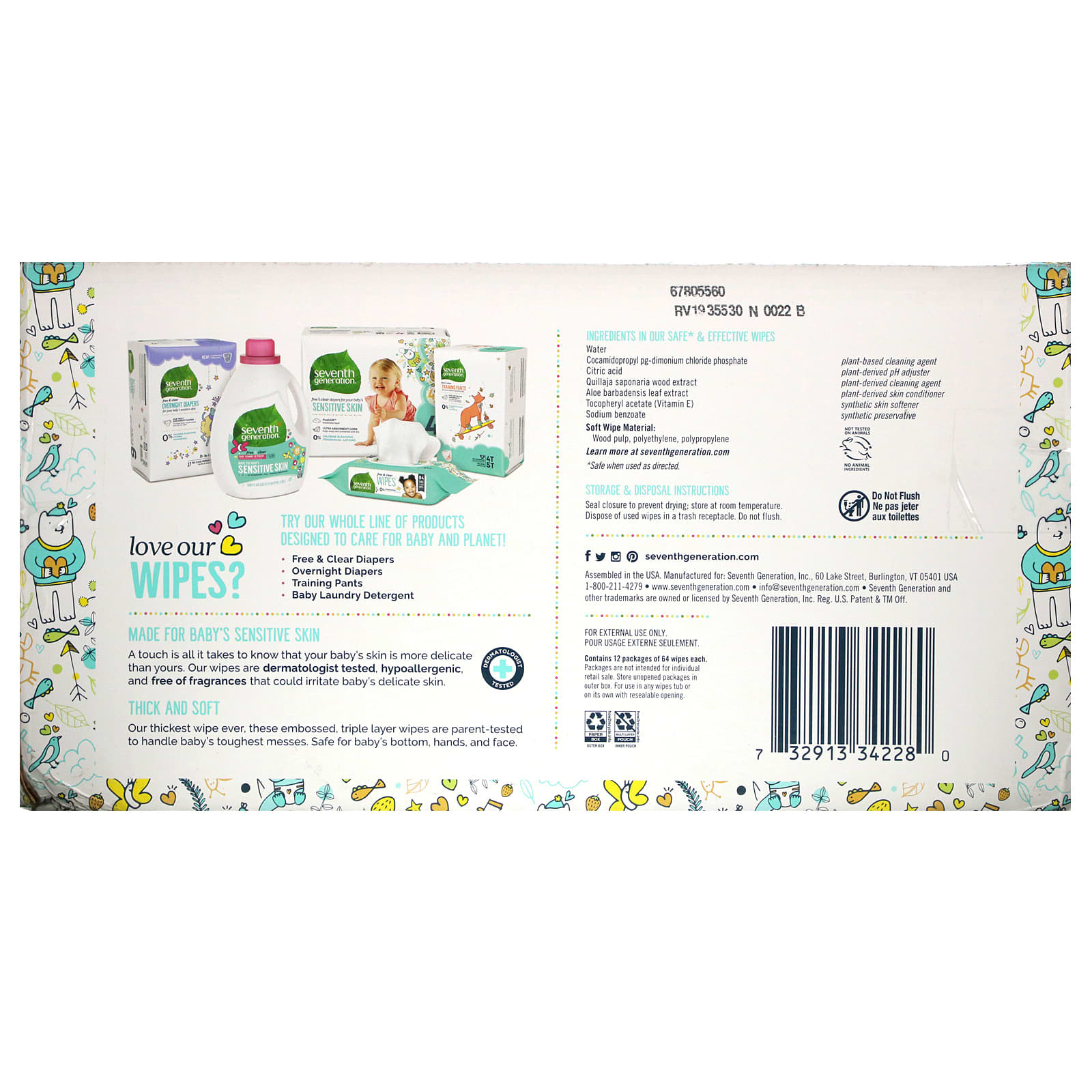 Seventh Generation Baby Wipes Free Clear 768 Wipes