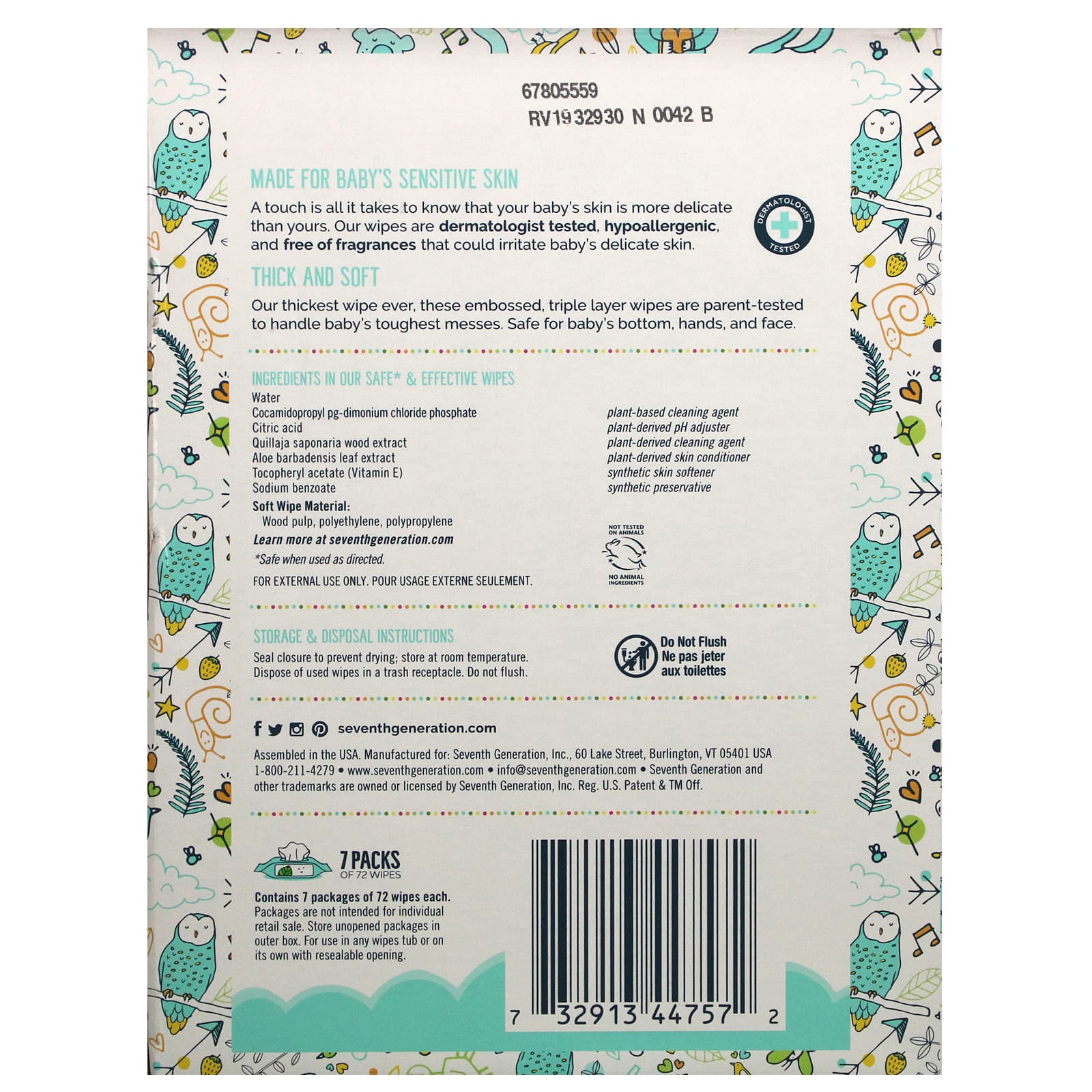 Seventh Generation Baby Wipes Free Clear 504 Wipes