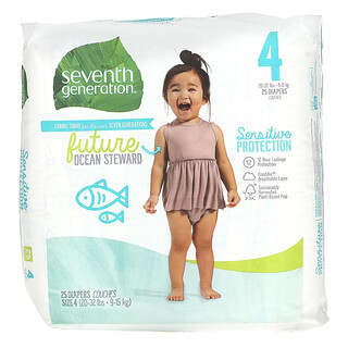 Seventh Generation, 敏感保護紙尿褲，尺寸 4，20-32 磅（7.25-9.52 千克），25 片