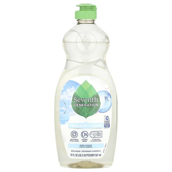 Seventh Generation, น้ำยาล้างจาน สูตรฟรีแอนด์เคลียร์ ขนาด 19 ออนซ์ (561 มล.)
