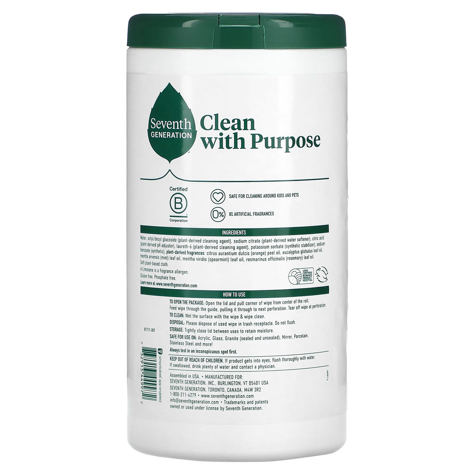 Seventh Generation, MultiSurface Wipes, Garden Mint , 70 Wipes