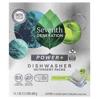 Seventh Generation, Płyn do zmywarki Power+ w opakowaniach, świeże owoce cytrusowe, 40 opakowań, 600 g