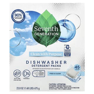 Seventh Generation, Packs de détergent pour lave-vaisselle, Free & Clear, 45 sachets, 675 g