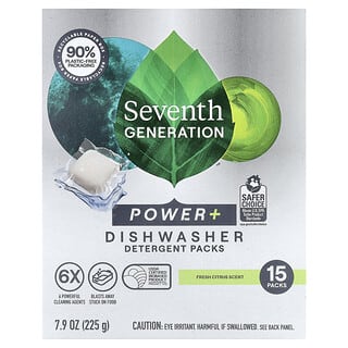 Seventh Generation, Power+ Dishwasher Detergent Packs, Fresh Citrus, 15 Packs, 7.9 oz (225 g)