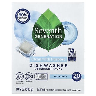 Seventh Generation, моющие средства для посудомоечных машин, Free и Clear, 20 шт., 300 г (10,5 унции)