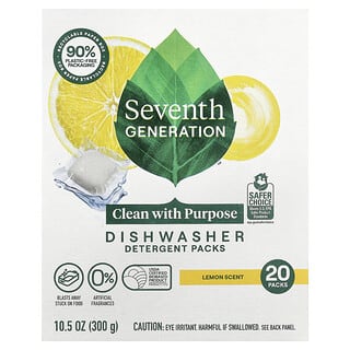 Seventh Generation, Kemasan Deterjen Pencuci Piring, Aroma Lemon, 20 Bungkus, 300 g (10,5 ons)