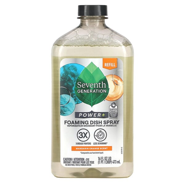 Seventh Generation‏, תרסיס קצף לכלים Power+‎, מילוי חוזר, בריח תפוז מנדרינה, 473 מ"ל (16 אונקיות נוזל)