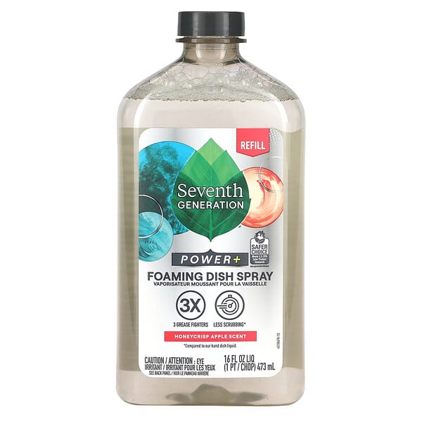 Seventh Generation‏, תרסיס לכלים מקציף Power+, מילוי מחדש, Honeycrisp Apple, ‏16 אונקיות נוזל (473 מ“ל)