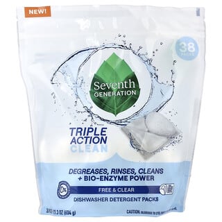 Seventh Generation, Dishwasher Detergent Packs, Free & Clear, 36 Packs, 21.3 oz (604 g)