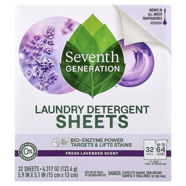 Seventh Generation, 세탁 세제 시트, 프레시 라벤더, 32매, 122.4g(4.317oz)