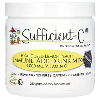 Sufficient C, Mezcla para bebidas Immune-Ade de alta dosis, Limón y melocotón, 4000 mg, 250 g