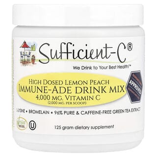 Sufficient C, Mezcla para bebidas Immune-Ade de alta dosis, Limón y melocotón, 4000 mg, 125 g