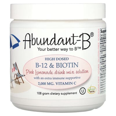 Sufficient C, Abundant-B High Dosed B-12 & Biotin Drink Mix, Pink Lemonade, 108 g