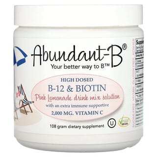 Sufficient C, Abundant-B（アバンダントB）高用量B12＆ビオチン ドリンクミックス、ピンクレモネード、108g