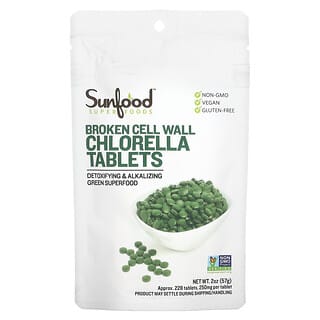Sunfood, Tabletas de clorela con pared celular rota, 250 mg, 228 comprimidos, 57 g (2 oz)