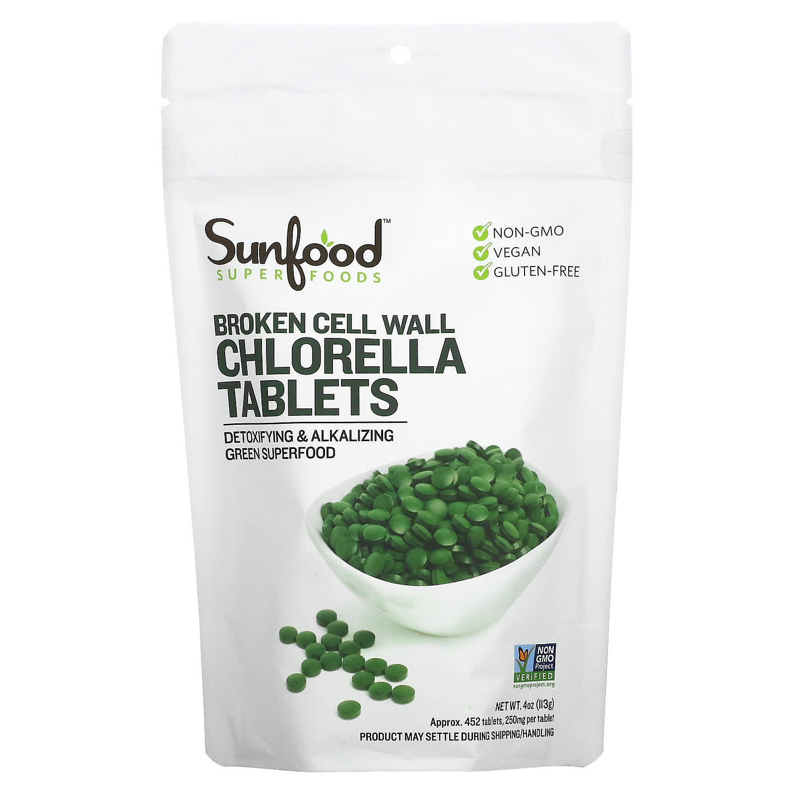 Sunfood, Broken Cell Wall Chlorella Tablets, 250 mg, 452 Tablets, 4 oz