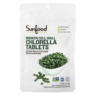 Sunfood, Broken Cell Wall Chlorella Tablets, 250 mg, 452 Tablets, 4 oz (113 g)