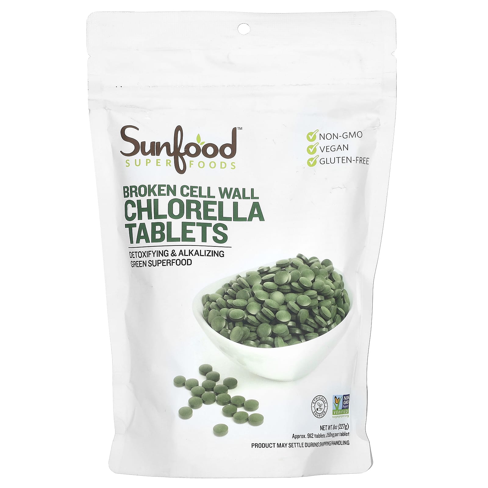 Sunfood, Broken Cell Wall Chlorella Tablets, 250 mg, 912 Tablets, 8 oz