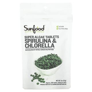 Sunfood, Spirulina & Chlorella, Super Algae Tablets, 250 mg,  Approx. 228 Tablets, 2 oz (57 g)