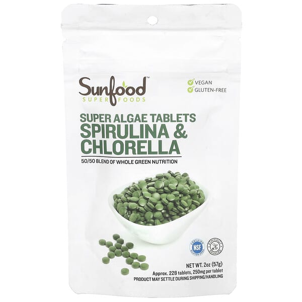Super Algae Tablets, Spirulina & Chlorella, 250 mg, Approx. 228 Tablets, 2 oz (57 g)