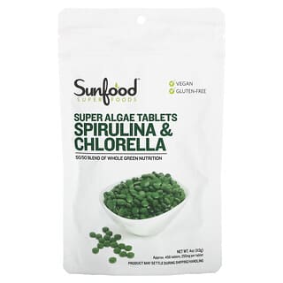 Sunfood, Spiruline et chlorelle, Comprimés aux super algues, 250 mg, 456 comprimés