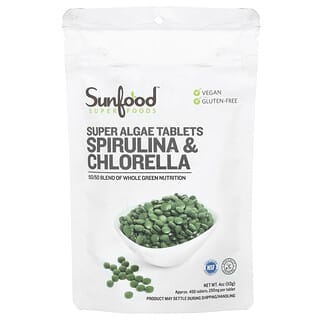 Sunfood, Super Algae Tablets Spirulina & Chlorella, 250 mg, Approx. 456 Tablets