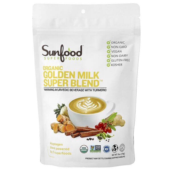 Sunfood, โกลเด้นมิลค์ออร์แกนิก Super Blend™ ขนาด 6 ออนซ์ (170 ก.)