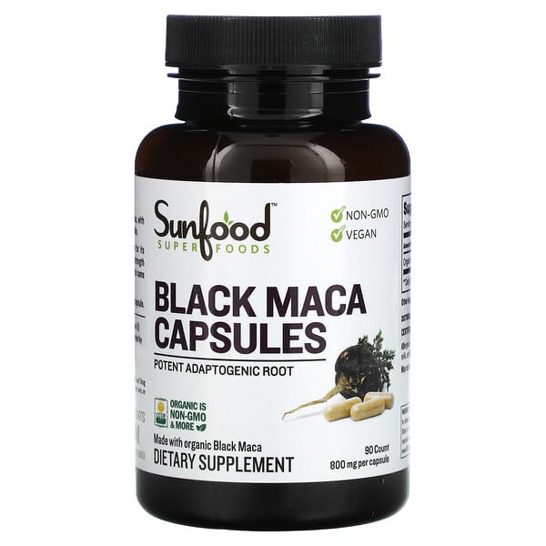 Sunfood, Black Maca, 800 mg, 90 Capsules