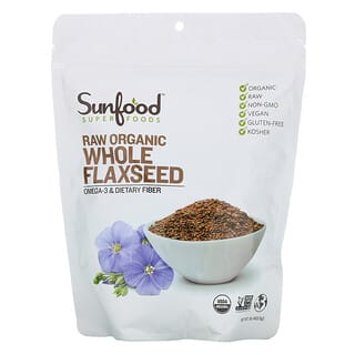 Sunfood, Superalimentos, Semillas de lino integrales orgánicas crudas, 453,5 g (1 lb)