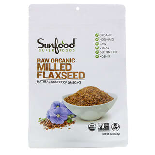 Sunfood, Semillas de lino molidas orgánicas crudas, 453,5 g (1 lb)