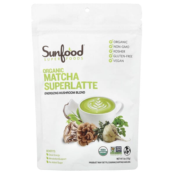 Sunfood, ออร์แกนิกมัทฉะซูเปอร์ลาเต้ ขนาด 6 ออนซ์ (170 ก.)