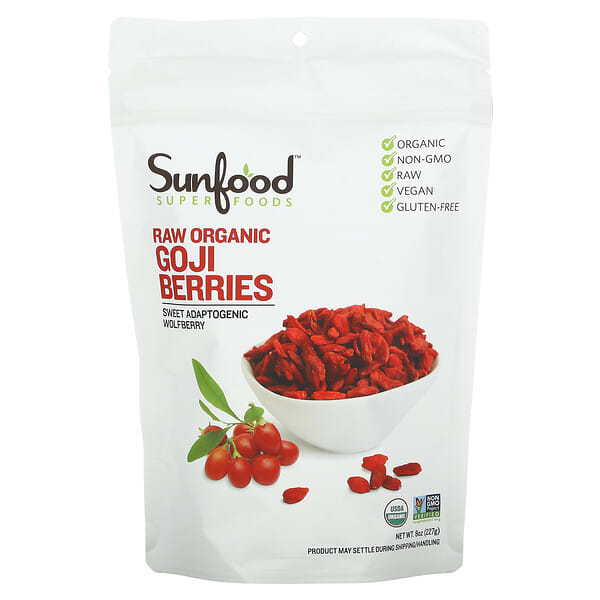 Sunfood, Сырые органические ягоды годжи, 227 г (8 унций)