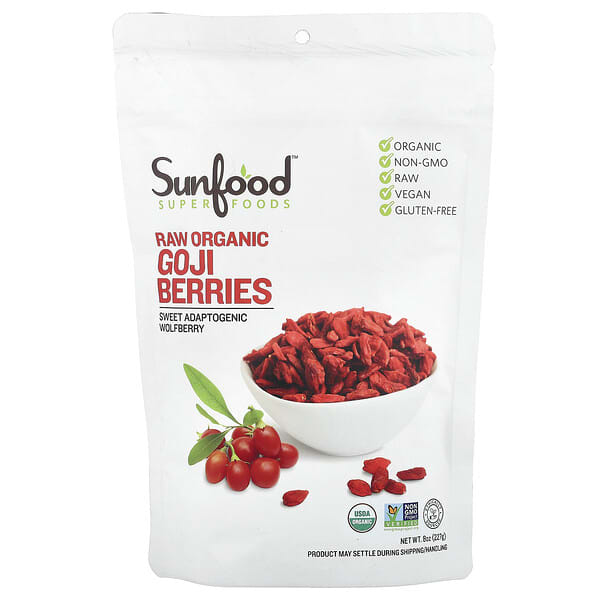 Sunfood, โกจิเบอร์รี่ออร์แกนิกสด ขนาด 8 ออนซ์ (227 ก.)