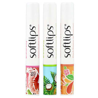 Softlips, Lip Protectant, Watermelon, Tropical Coconut, Peach Passion, 3 Pack, 0.07 oz (2 g) Each