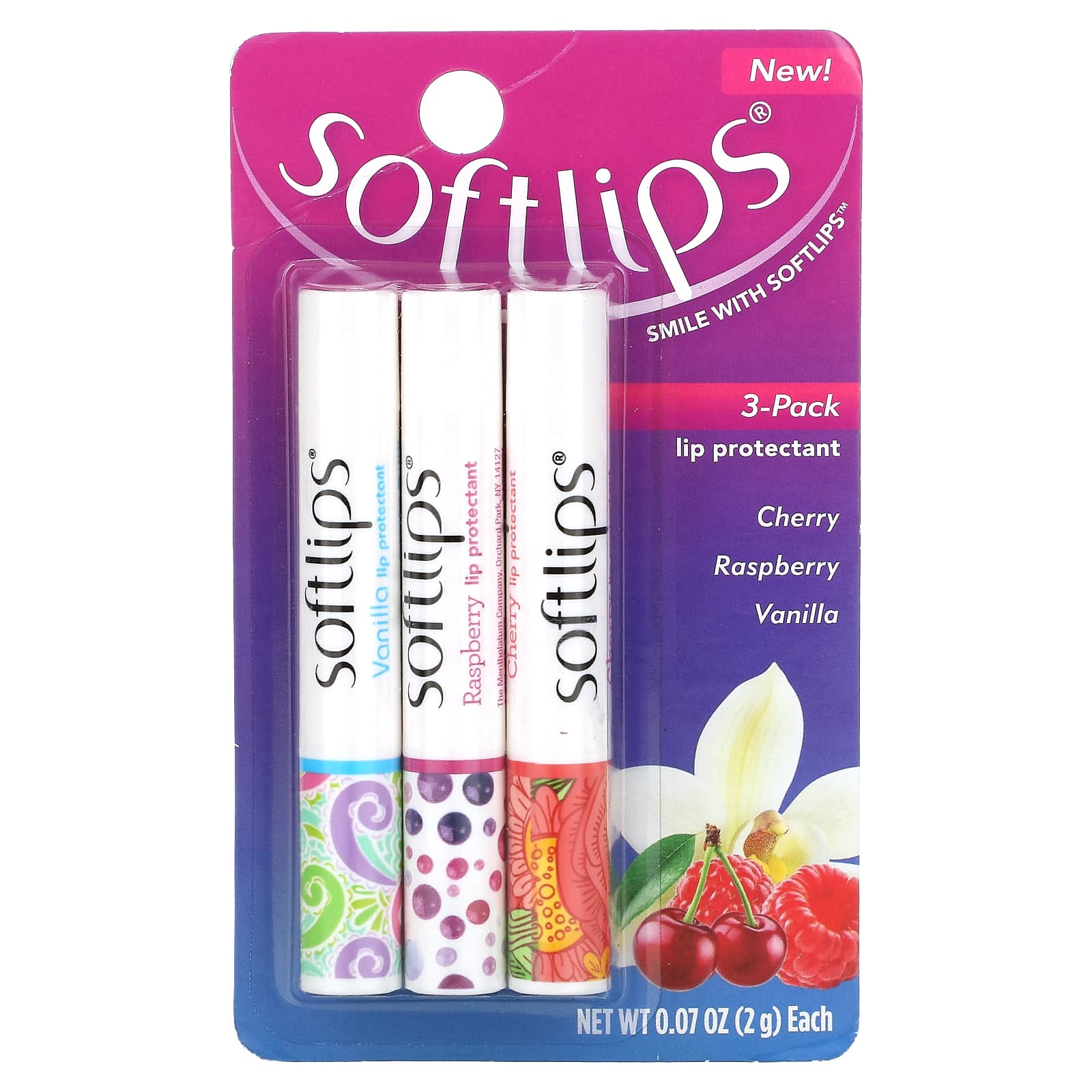 Softlips, Lip Protectant, Cherry, Raspberry, Vanilla, 3 Pack, 0.07 oz ...