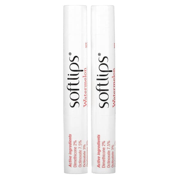 Softlips, 日焼け止めリップクリーム、SPF数値20、スイカ、2本セット、各2g（0.07オンス）