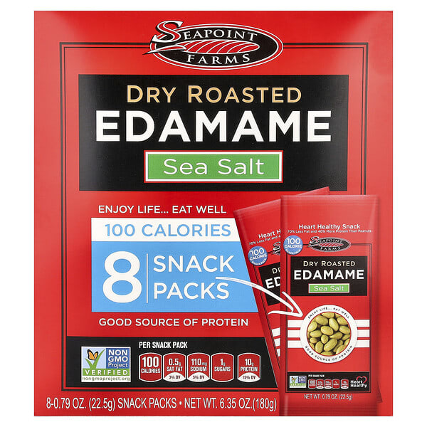 Seapoint Farms, Dry Roasted Edamame, Sea Salt, 8 Snack Packs, 0.79 oz (22.5 g) Each