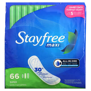 Stayfree, Maxi serviettes, Super, 66 serviettes